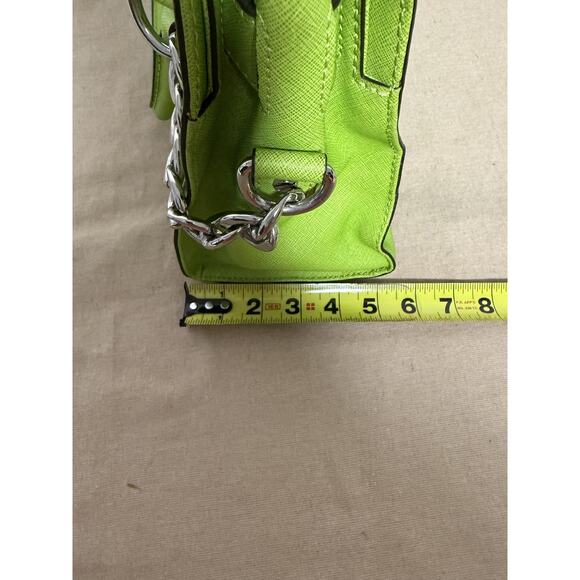 Michael Kors Satchel Womens Lime Green Saffiano Leather Top Handle Padlock Purse - Picture 15 of 16